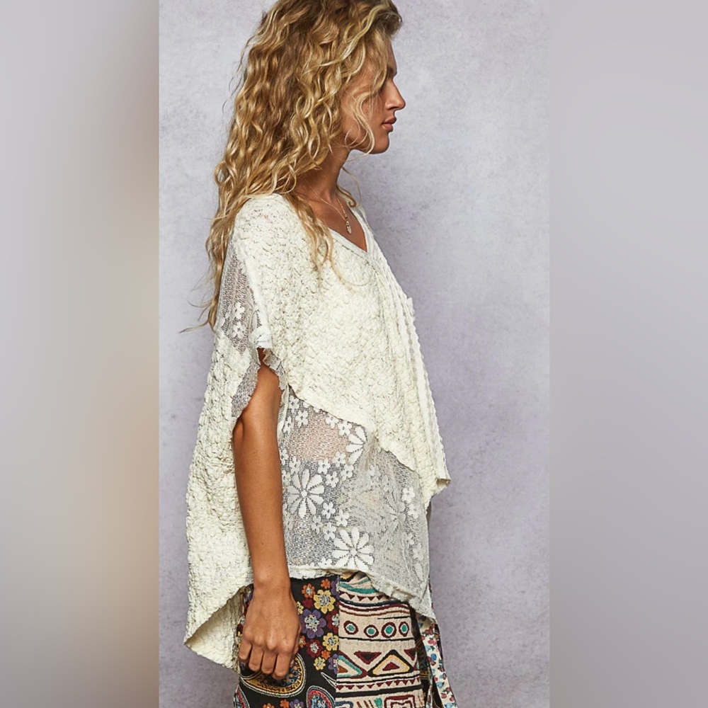 Boutique Lace Patchwork V-Neck Tee - image 2